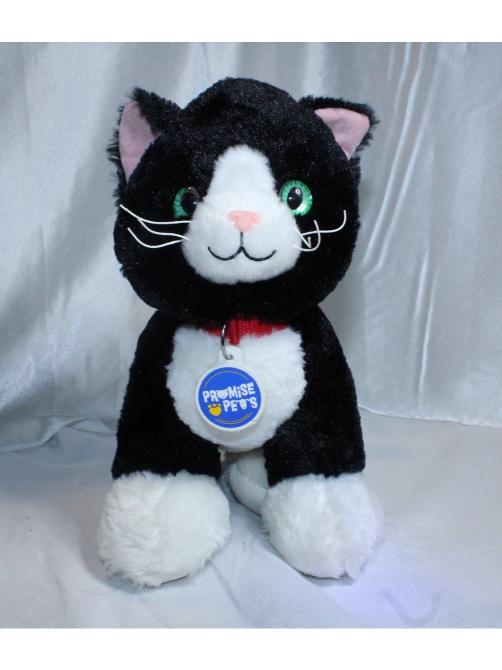 Build A Bear Promise Pets Tuxedo Cat Plush 11” Black White Retired Green Eyes